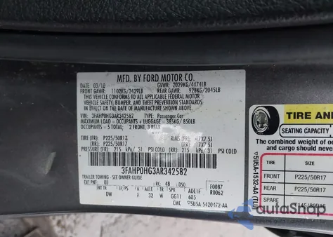 2010 Ford Fusion Se from USA, damaged, VIN 3FAHP0HG3AR342582